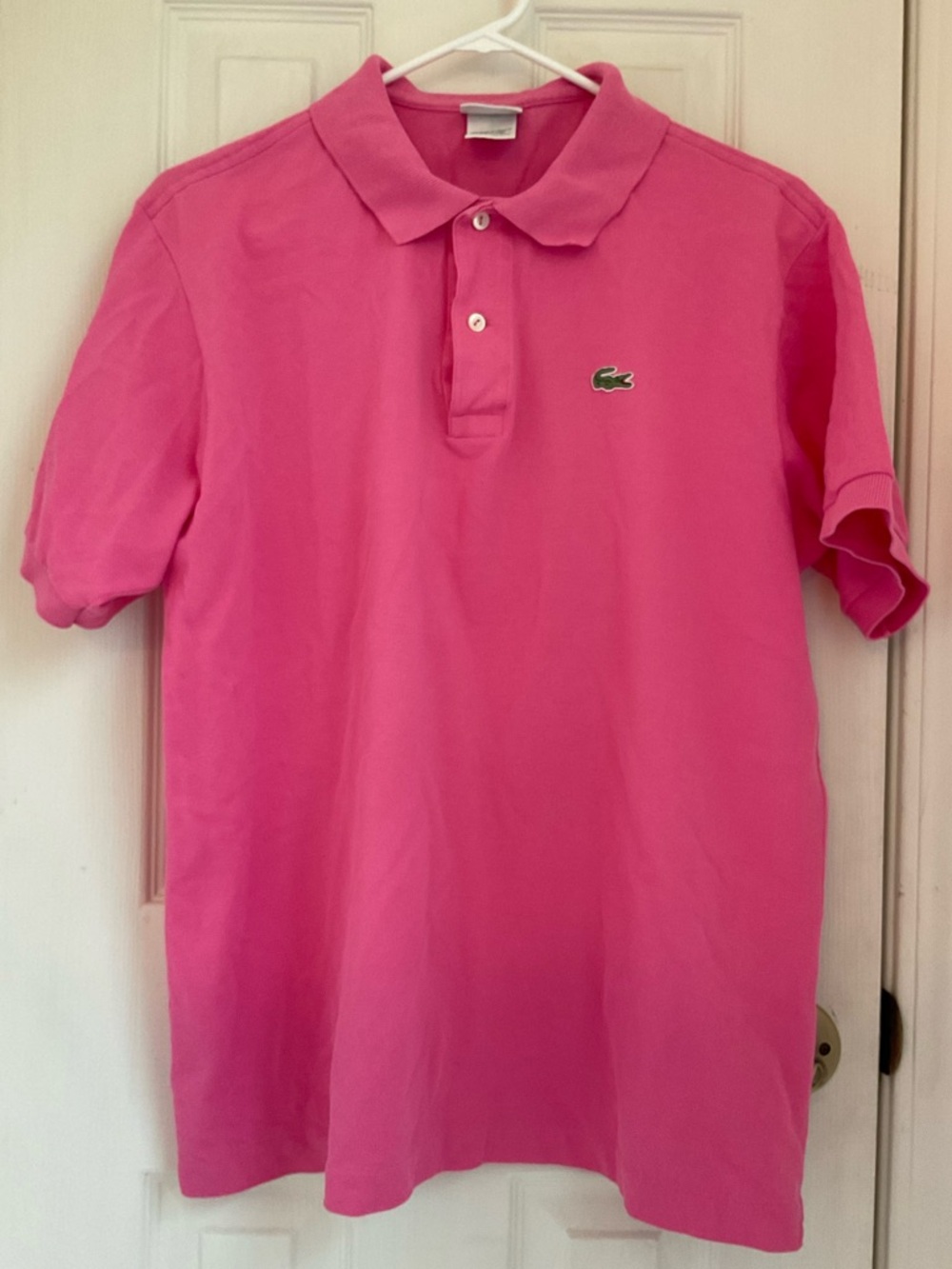 Lacoste Men’s preppy Pink Polo 6 France Peru Signature Crocodile 21.5” by 26”